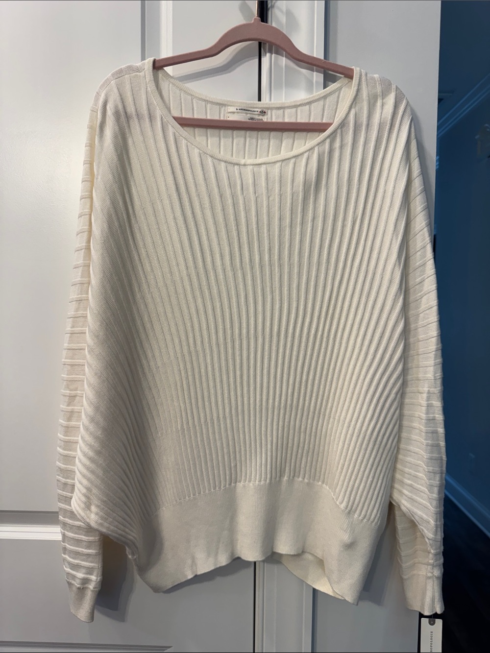 Anthropologie Cream Ribbed Crewneck Sweater